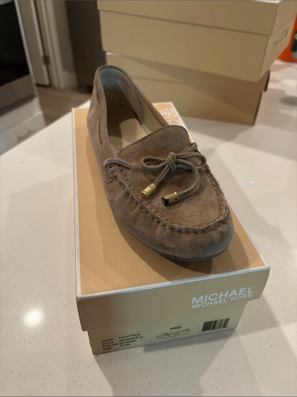 Michael Kors Taupe Suede Bow-Top Loafers